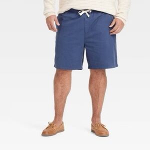 Men's Vintage 7" Elevated Pull-On Shorts Drawstrings Blue L  Twill Fabric